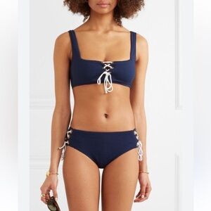 Heidi Klein Carlisle bay lace up ribbed bikini top navy size SM